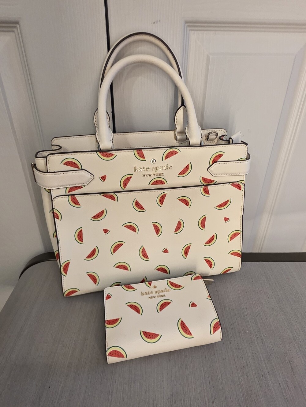 kate spade New York White Watermelon Print Staci Medium Satchel and Wallet